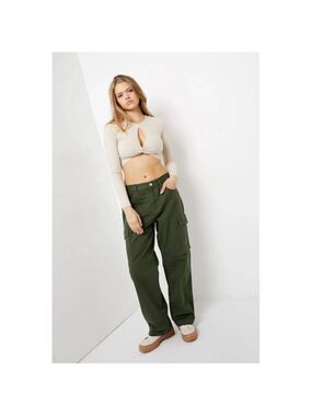 Ardene Women’s Green Cargo Pants Size L Elastic Waist Utility Style